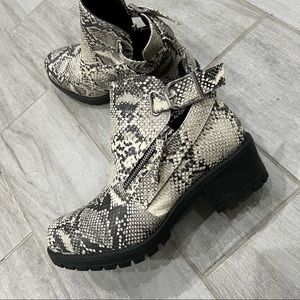Faux snake skin print booties